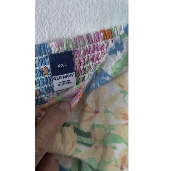 Old Navy Fit & Flare Floral Linen-Blend Mini Dress Size XXL Pockets Pastel Color - Picture 7 of 8